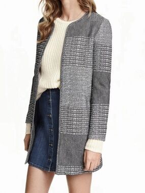 H&M black & White Mixed Pattern Long Blazer Jacket Size 6